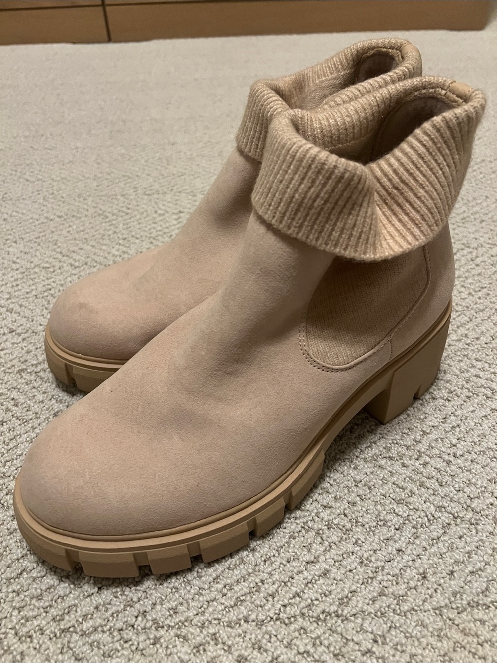 torrid Beige Suede-Look Fold-Over Cuff Chunky Lug Ankle Booties